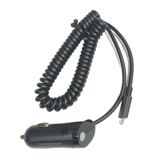PureGear Micro-USB Car Charger 12W/2.4A Black 4 ft Coiled Cable DC Outlet New - Picture 1 of 4
